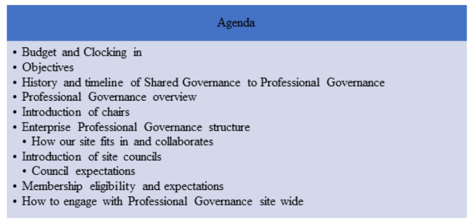 Shared Governance 101 Agenda